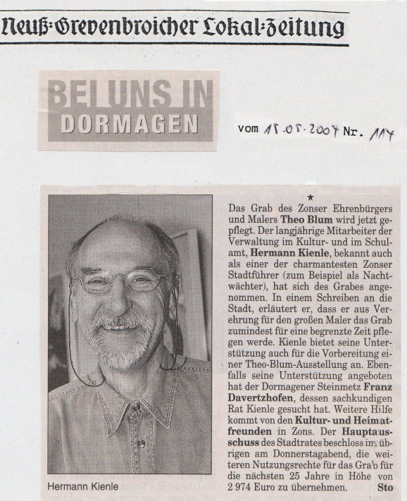 Zeitungsartikel über Theo Blum Fördervervein Denkmalschutz Stadt